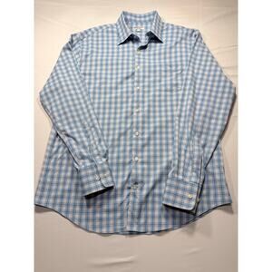 Peter Millar Summer Comfort Blue Plaid Performance Button Down Shirt - Large